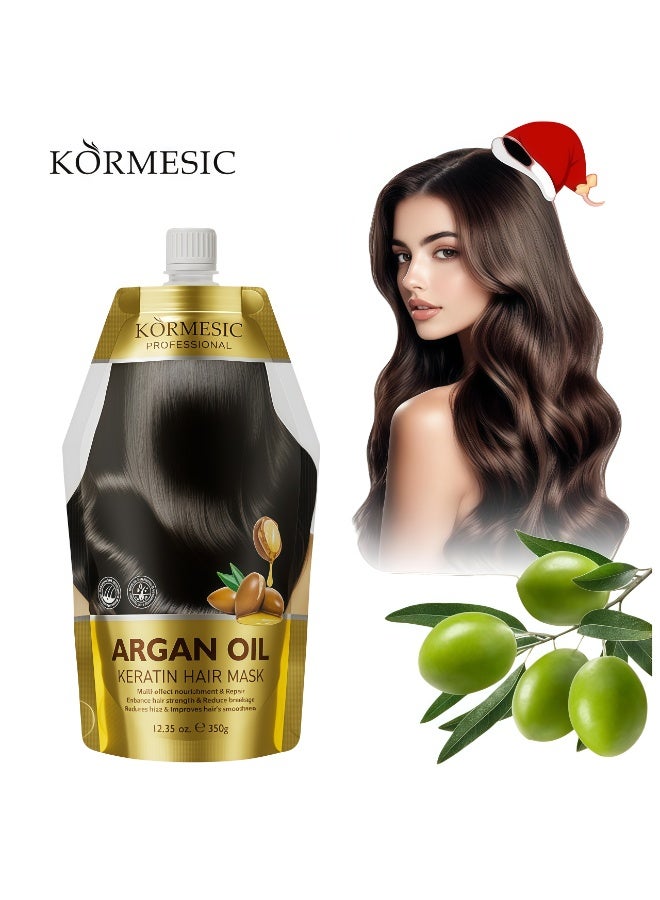 Kormesic كريم كيرميسك للشعر بزيت الأركان والكراتين - ماسك متعدد الوظائف للشعر 350 جرام، ماسك مغذي للشعر، ماسك عميق مغذي بزيت الأركان المغربي، بلسم بالأحماض الأمينية، لمعان طويل الأمد. - Image 1